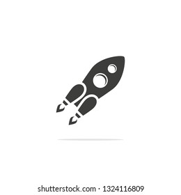 Monochrome vector illustration of rocket icon isolated on white background.