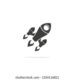 Monochrome vector illustration of rocket icon isolated on white background.