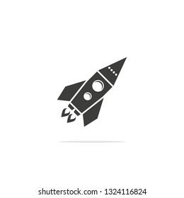 Monochrome vector illustration of rocket icon isolated on white background.