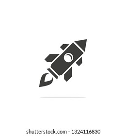 Monochrome vector illustration of rocket icon isolated on white background.
