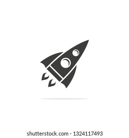 Monochrome vector illustration of rocket icon isolated on white background.