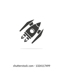 Monochrome vector illustration of rocket icon isolated on white background.