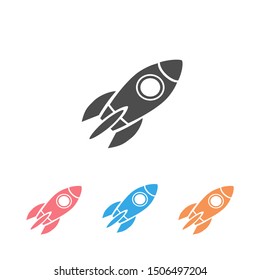 Monochrome vector illustration of rocket icon set isolated on white background