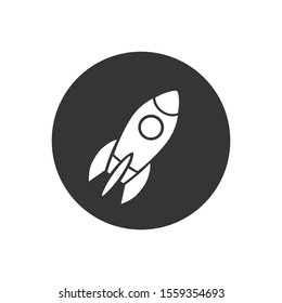 Monochrome vector illustration of rocket white icon isolated on gray background