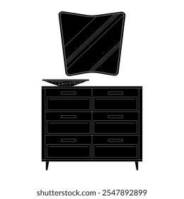 a monochrome vector illustration of a Scandinavian style interior decor and furniture