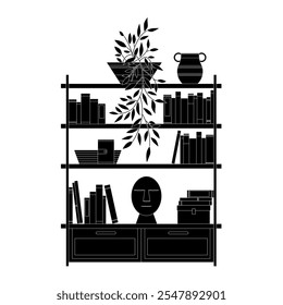 a monochrome vector illustration of a Scandinavian style interior decor and furniture