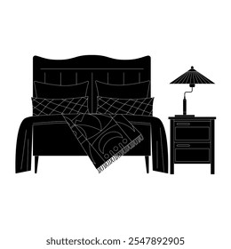 una Ilustración vectorial monocromática de una decoración y muebles de estilo escandinavo