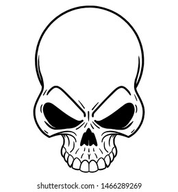 monochrome vector illustration of a scary monster skull.  outline, doodle, halloween.