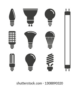 Monochrome vector illustration of a set light bulbs, isolated on a white background.
