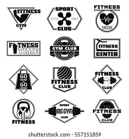 Monochrome Vector illustration of set of logos of the fitness. 