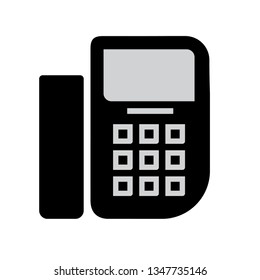Monochrome vector illustration of a set phone icon, isolated on a white background.