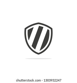 Monochrome vector illustration of a shield icon, isolated on a white background.