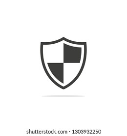 Monochrome vector illustration of a shield icon, isolated on a white background.