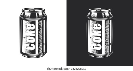 Monochrome vector illustration of soda cans in vintage style.