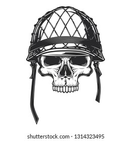 Monochrome vector illustration of a soldier skull in a helmet.