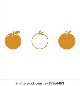 Ilustración vectorial monocromática de naranjas estilizadas con dos frutas llenas de sólidos y una delineada con hoja y tallo representados en composición minimalista para representar el contraste gráfico, identidad cítrica