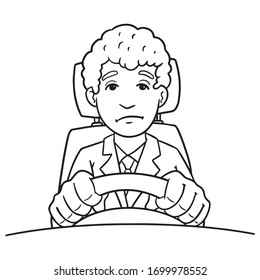 Monochrome Vector Illustration Of A Tired Car Driver. Outline, Comic, Vector, Tired, Sleeping.