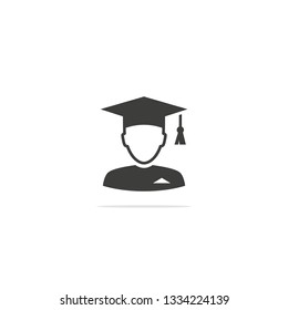 Monochrome vector illustration user icon student isolated on white background.