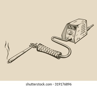 It is monochrome vector illustration of welding machine.