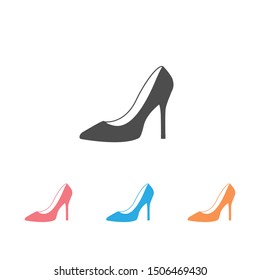 Monochrome vector illustration of a women's shoe, icon set, isolated on a white background