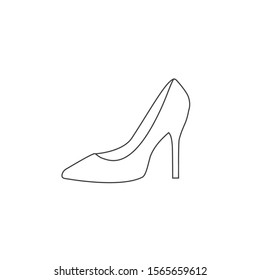 Monochrome vector illustration of a women's shoe, isolated on a white background. Line icon