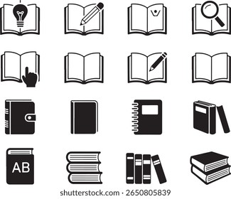 Monochrome Vector Illustrations of Books and Notebooks Representing Reading Writing and Learning Resources for Education and Knowledge