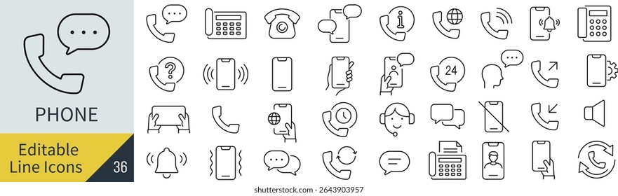 Monochrome Vector Line Art Icon Set for Telephones