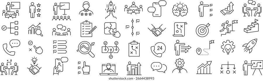 Conjunto de iconos de arte de línea de Vector monocromo para consultoría