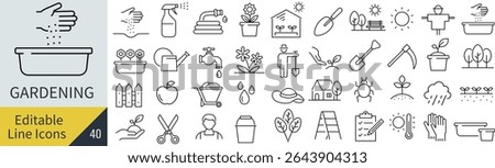 Monochrome Vector Line Art Icon Set for Gardening