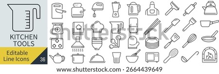 Monochrome Vector Line Art Icon Set for Kitchen Tools