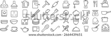 Monochrome Vector Line Art Icon Set for Kitchen Tools