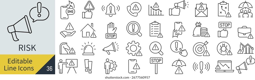 Monochrome Vector Line Art Risk Icon Set