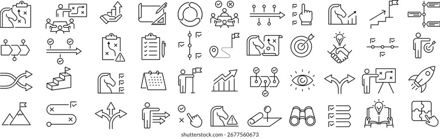 Monochrome Vector Line Art Strategy Icon Set