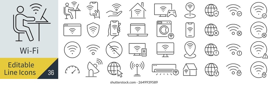 Monochrome Vector Line Icon Set for Wi-Fi