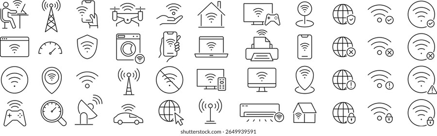Monochrome Vector Line Icon Set for Wi-Fi