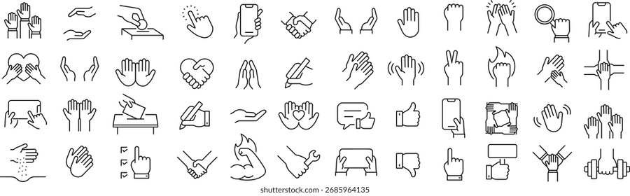 Monochrome Vector Line Icon Set for Hand Signs