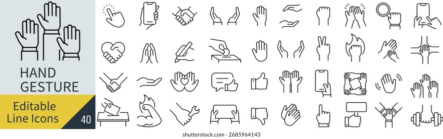 Monochrome Vector Line Icon Set for Hand Signs
