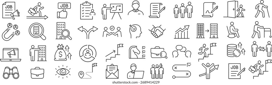 Ícone de Linha de Vetor Monocromático Definido para o Ciclo de Vida do Funcionário