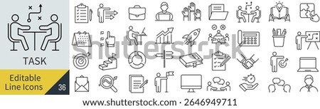 Monochrome Vector Line Icon Set for Tasks
