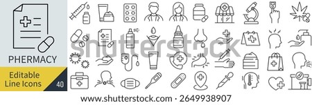 Monochrome Vector Line Icon Set for Pharmacy