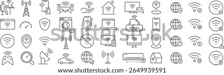 Monochrome Vector Line Icon Set for Wi-Fi