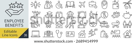 Monochrome Vector Line Icon Set for Employee Benefits