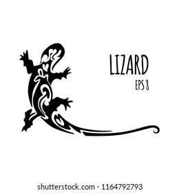 Monochrome vector lizard tattoo. Isolated logo on the white background