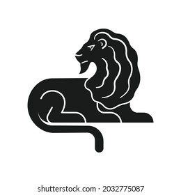 monochrome vector logo of lion in a sitting position.