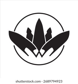 Monochromes Vektorlogo, eine Silhouette-Doodle-Abbildung auf weißem Hintergrund. Geometrische Formen und klare Linien schaffen ein zeitloses, elegantes Design mit Balance, Symmetrie und Klarheit