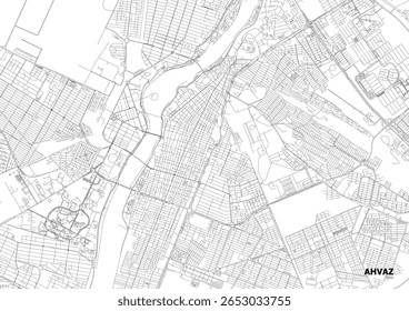 A monochrome vector map of Ahvaz, highlighting highways