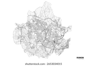 A monochrome vector map of Suwon, highlighting highways