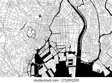 Monochrome vector map of Tokyo Japan city.
Vector city center illustration.