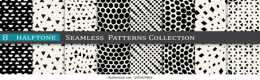 Monochrome vector pattern set. Halftone background collection. Cool cover design.