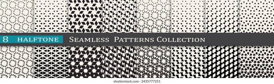 Monochrome vector pattern set. Halftone background collection. Cool cover design.